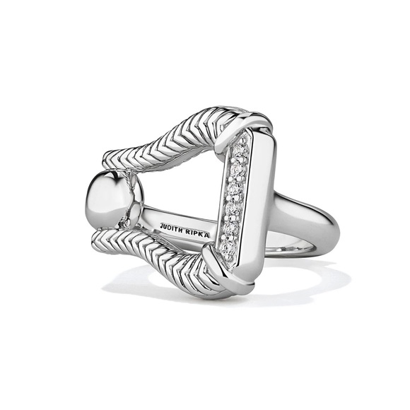 NWT Judith Ripka Vienna Diamond Sterling Silver Stirrup Ring-size 8 - Picture 11 of 11